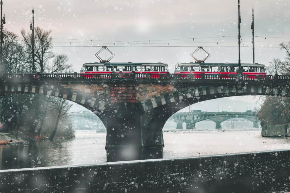 Taking the tram is a cheap and efficient way to travel around Prague in winter
