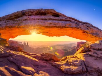 Mesa arch at sunrise in one of the Utah national parks