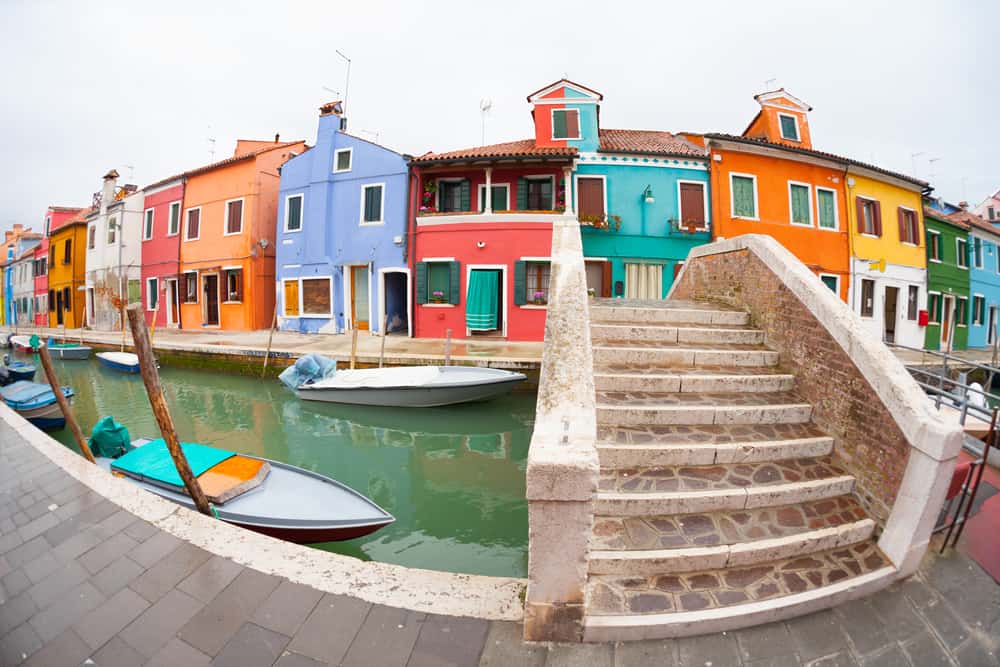 The colorful homes of Burano Island in Venice in Winter