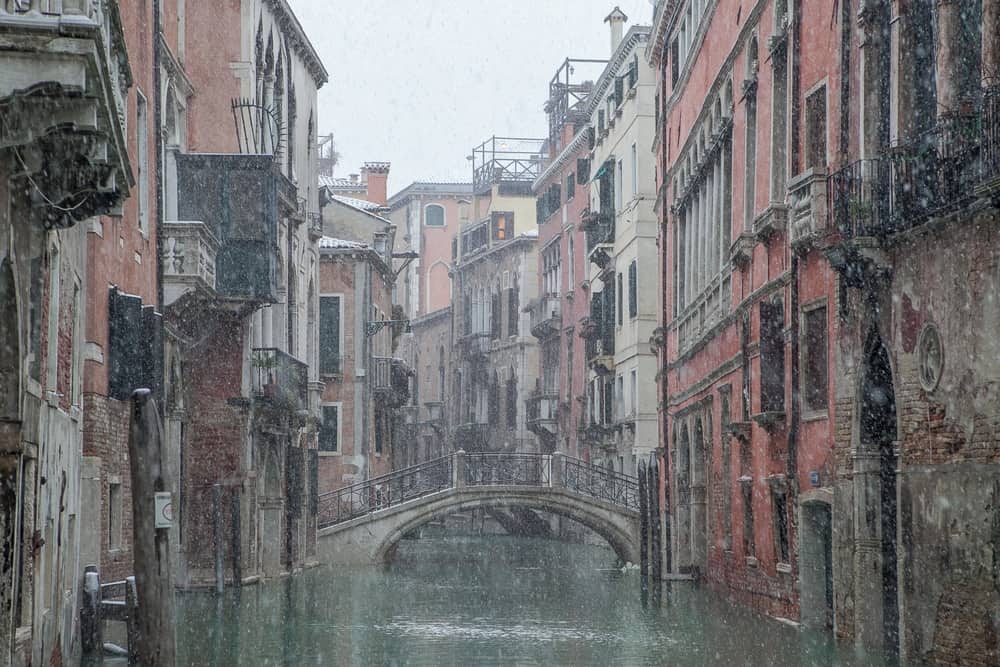 Snow on the Canals in Venice in Winter