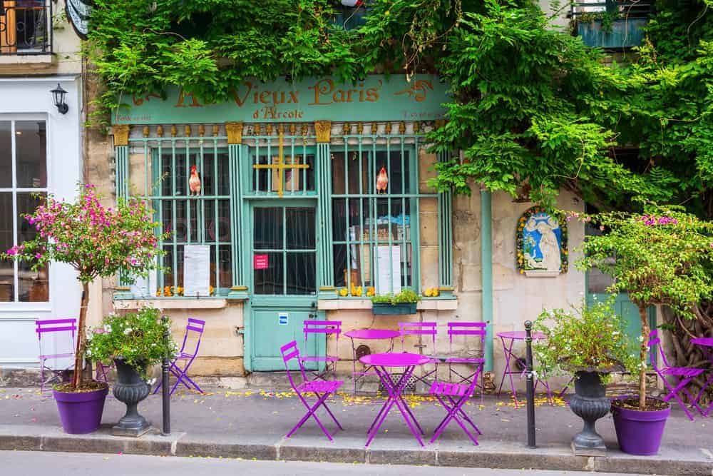 chairs in front of traditional Paris cafe