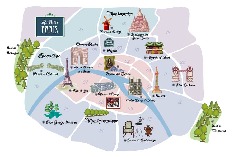map of where to stay in paris by Arrondissements
