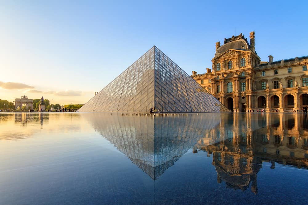 sunset over the louvre in Paris