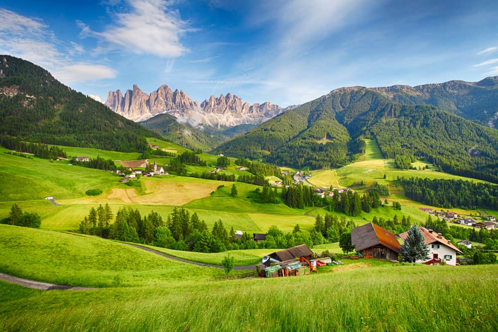 Beautiful town in the Dolomites on Italy road trip