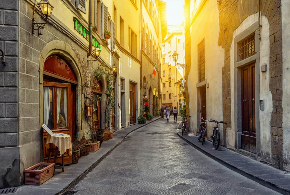 narrow street in Florence on Italy road trip