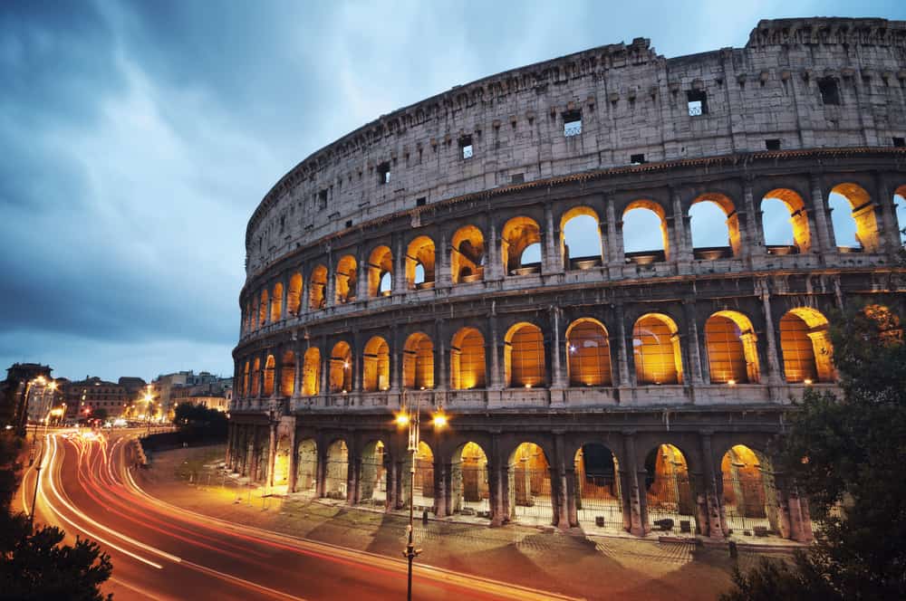 light trails in Rome on Italy road trip
