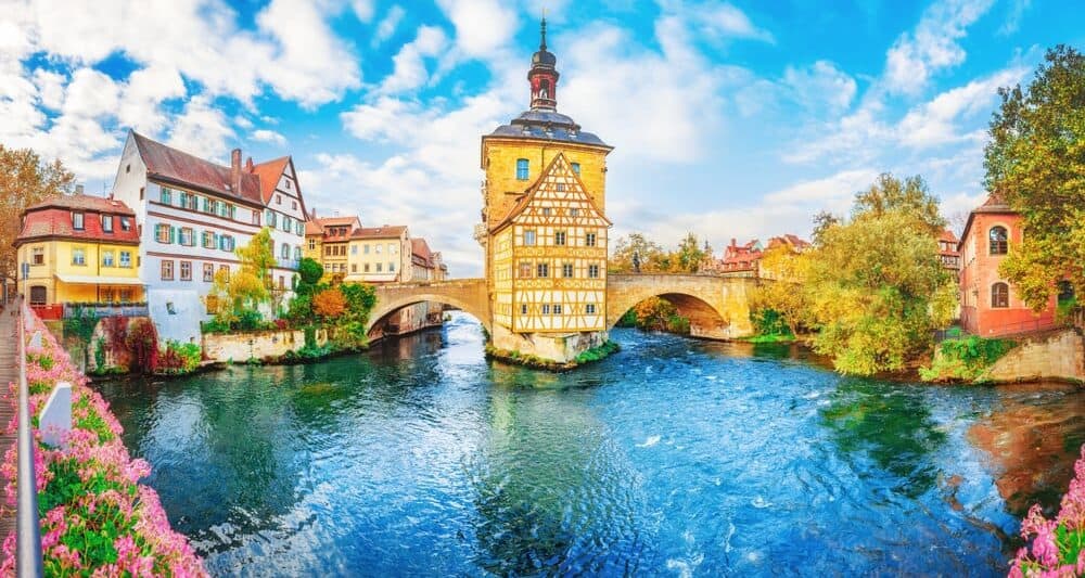 Yellow House over water on the Romantic Road Germany