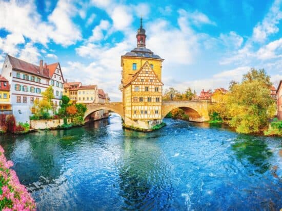 Yellow House over water on the Romantic Road Germany