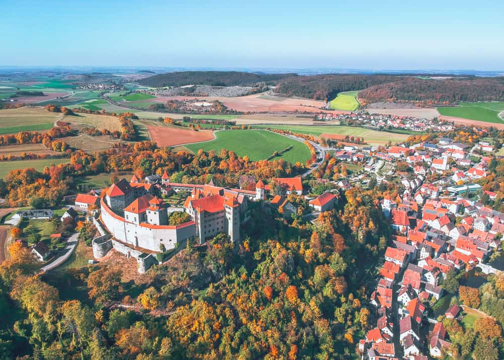 Harburg Castle from above on the Romantic Road Germany