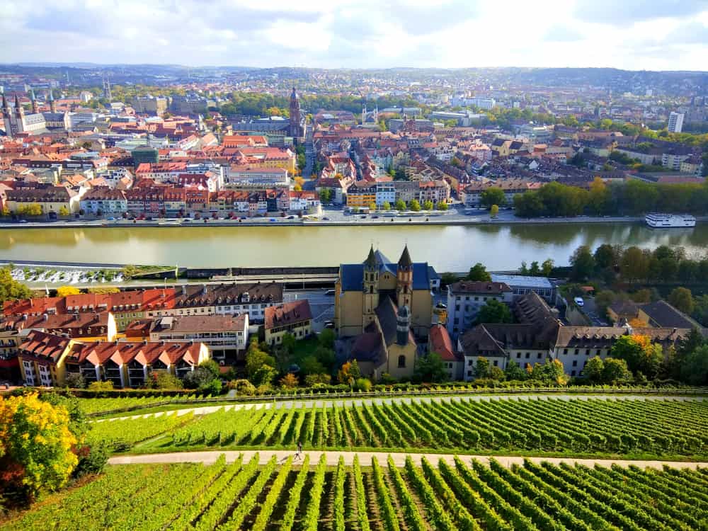 View of Wurzburg city on the Romantic Road Germany from the vineyard