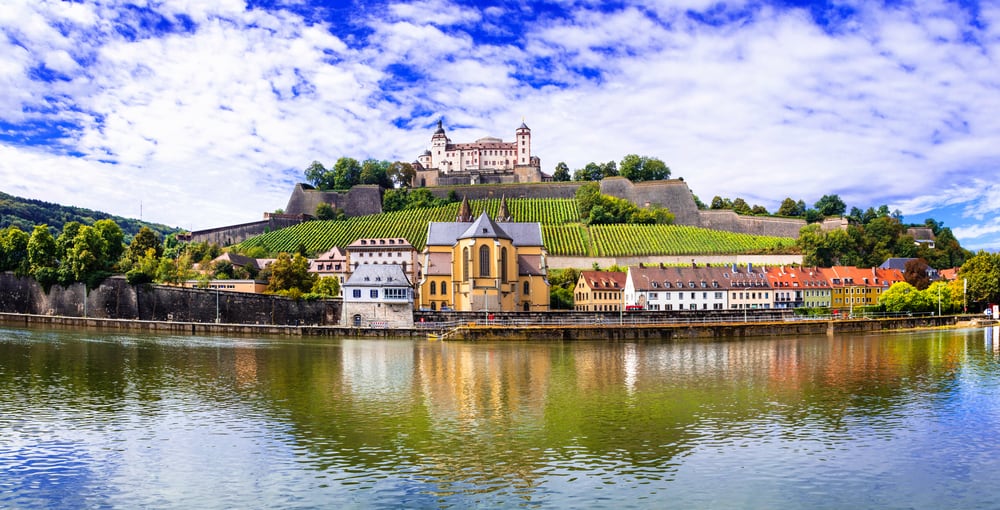 View of the fortress from the Main in Wurzburg Germany on the Romantic Road Germany