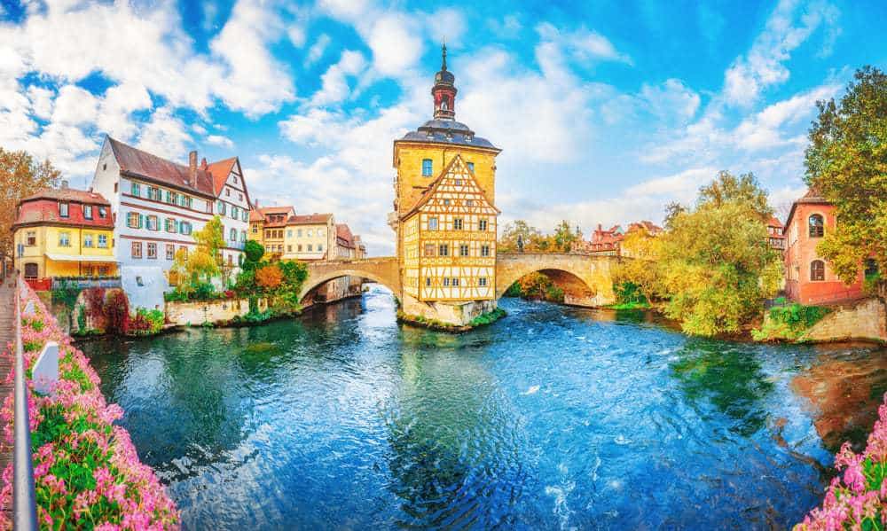 Yellow House over water on the Romantic Road Germany