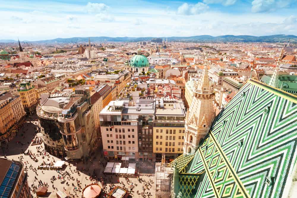 Read more to find out where to stay in Vienna and see this amazing view from St. Stephen's Cathedral!