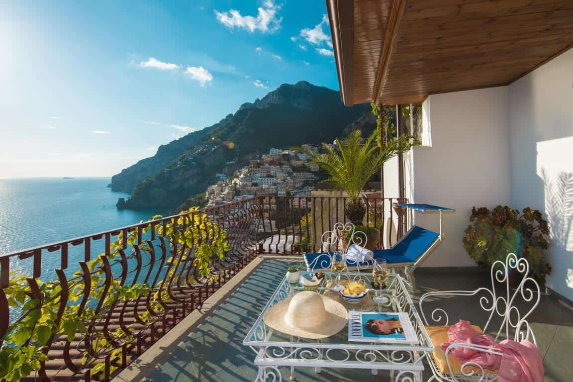 A balcony facing the sea. Eden Roc Suites, Positano, is where to stay on the Amalfi Coast