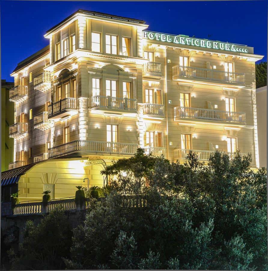 Hotel Antiche Mura, Sorrento, lit up at night. It's where to stay on the Amalfi Coast!