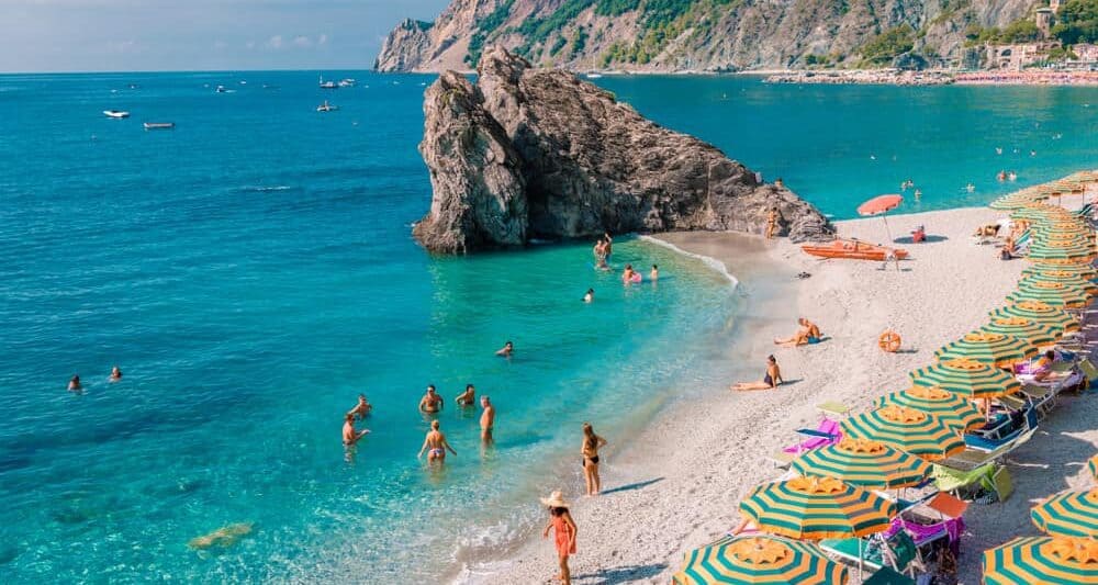 swimmers on Fegina Beach in Cinque Terre