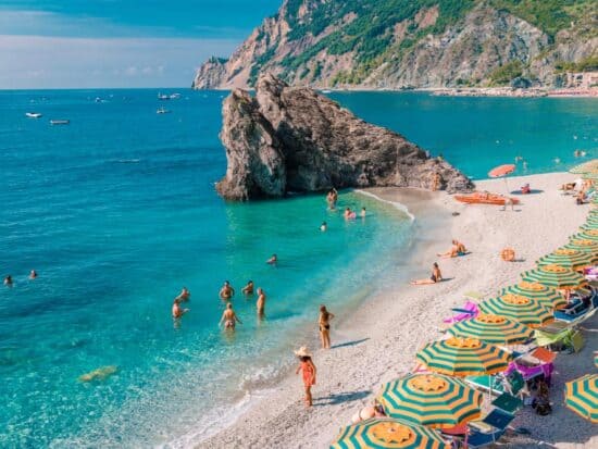 swimmers on Fegina Beach in Cinque Terre