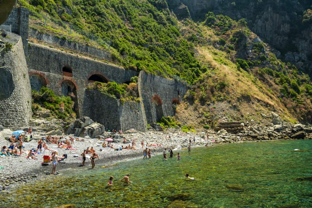 Photo of one of the rockier Cinque Terre beaches, La Fossola