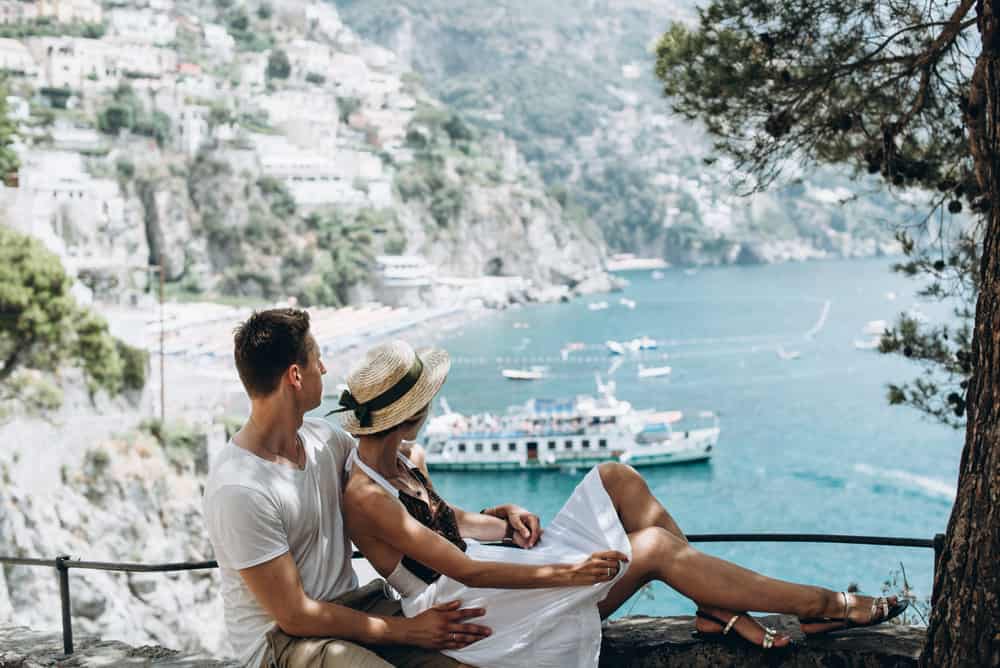 couple honeymooning in Italy on Amalfi Coast