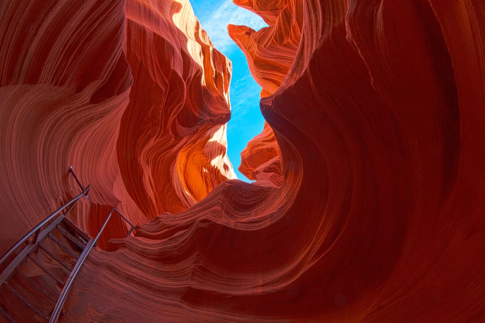 a ladder descending into Lower Antelope Canyon