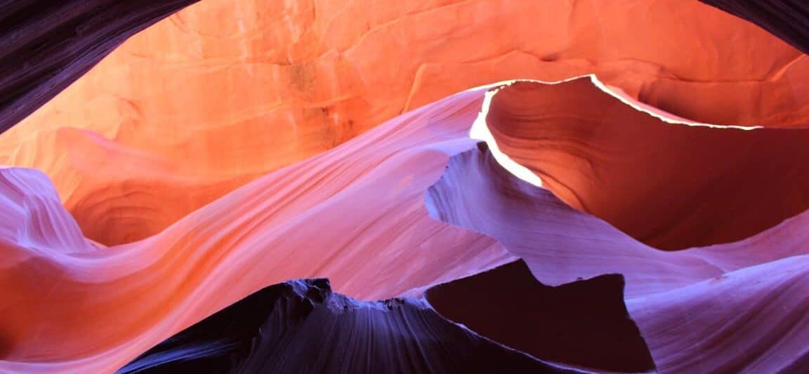 a sunset rock formation in Lower Antelope Canyon