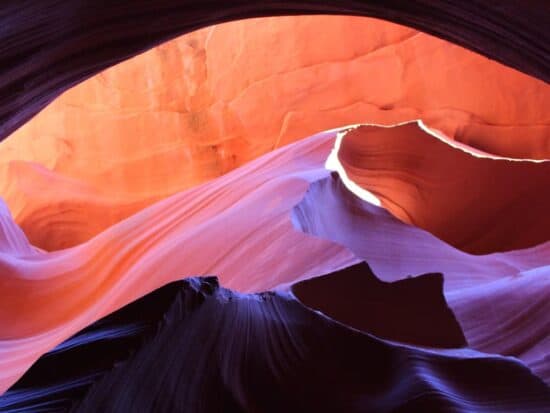 a sunset rock formation in Lower Antelope Canyon