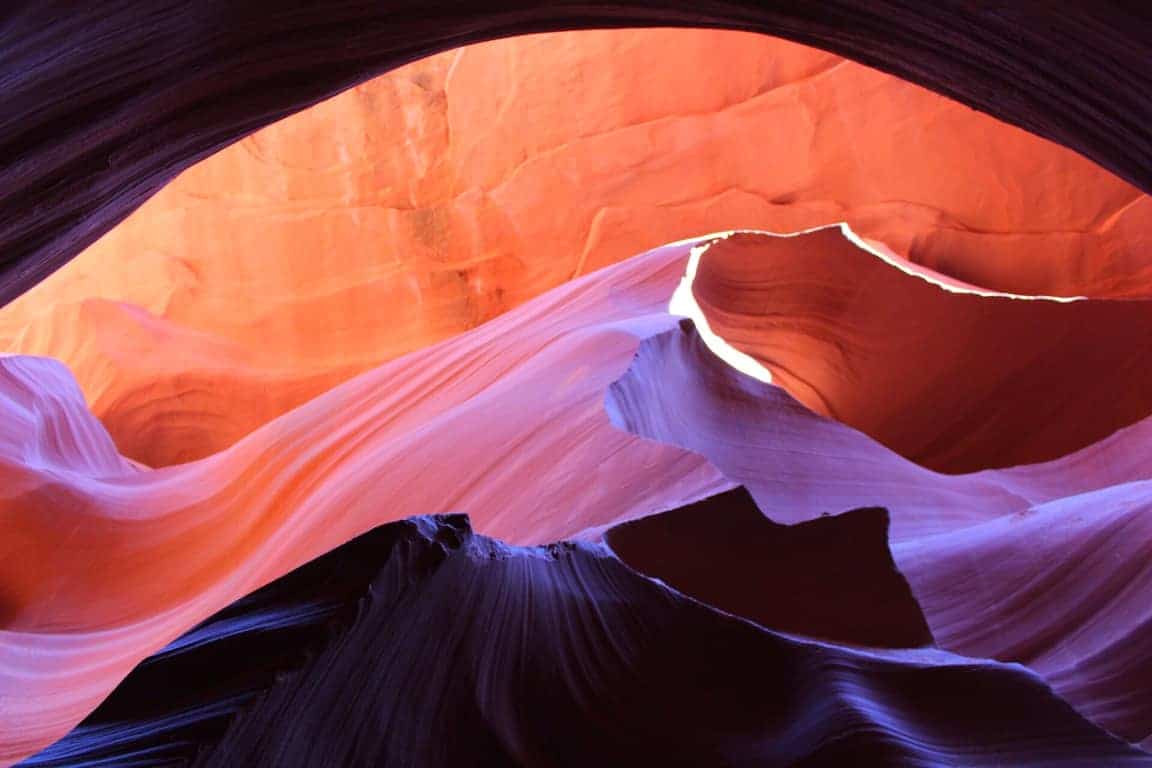 a sunset rock formation in Lower Antelope Canyon