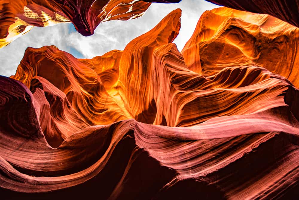 a view upwards in Lower Antelope Canyon