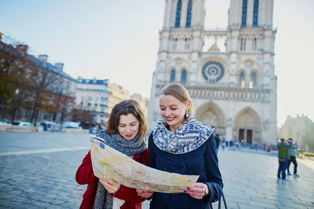 female couple on their honeymoon in Paris