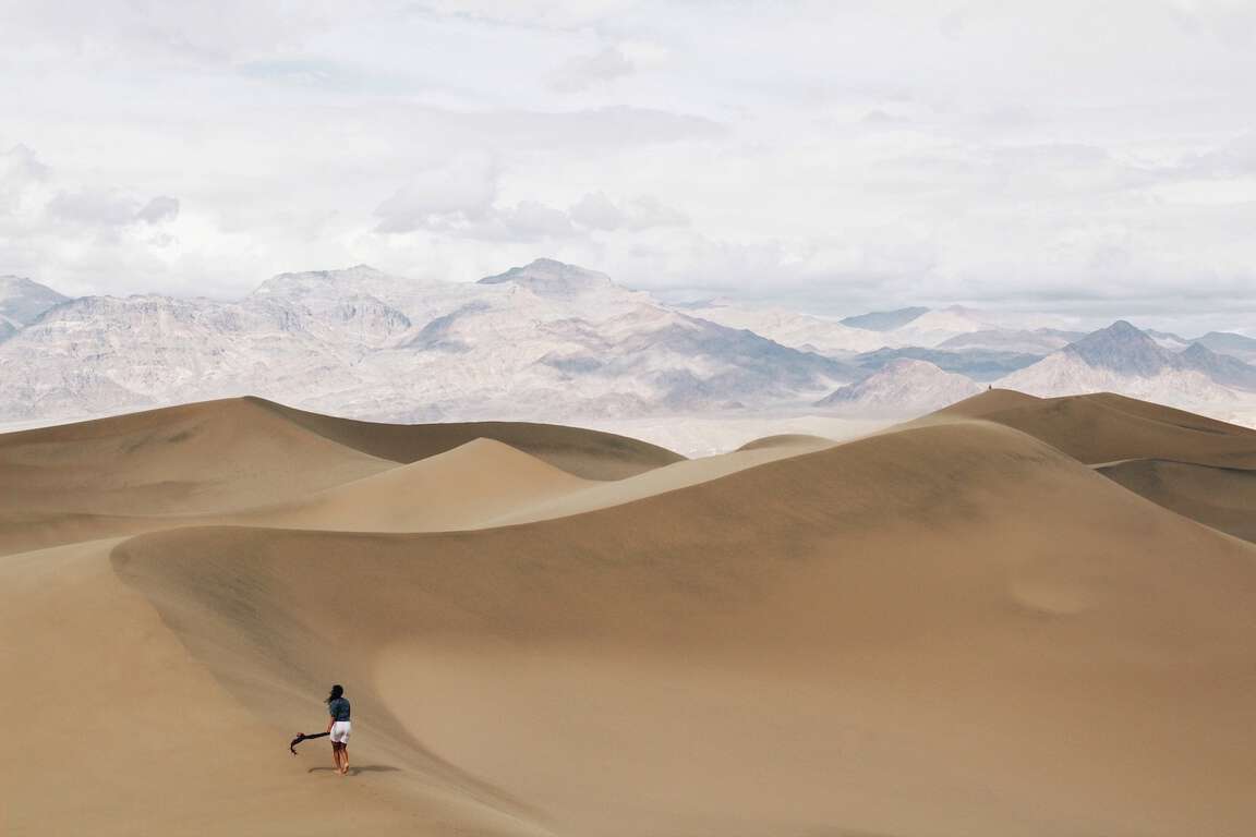 one of the first things to do in Death Valley is stop at the mesquite flat sand dunes