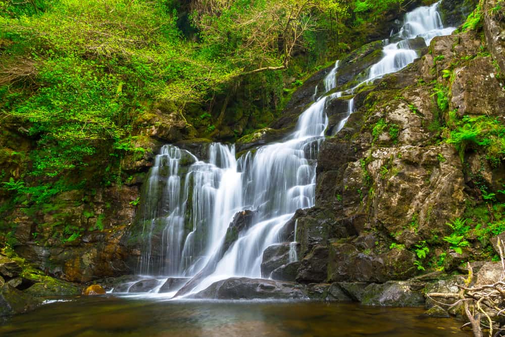 Tall, cascading waterfall in Ireland