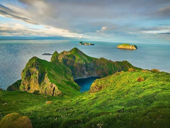 fantastic sunset views from a hike in the westman islands
