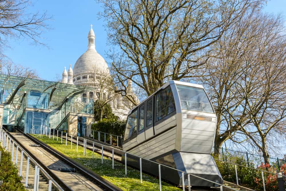 The funicular takes tourists up to Sacre-Coeur