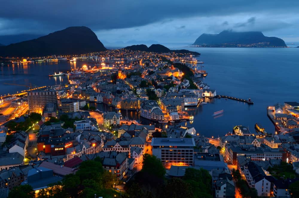 Norway Itinerary Photo of Ålesund from Mt Aksla at Night