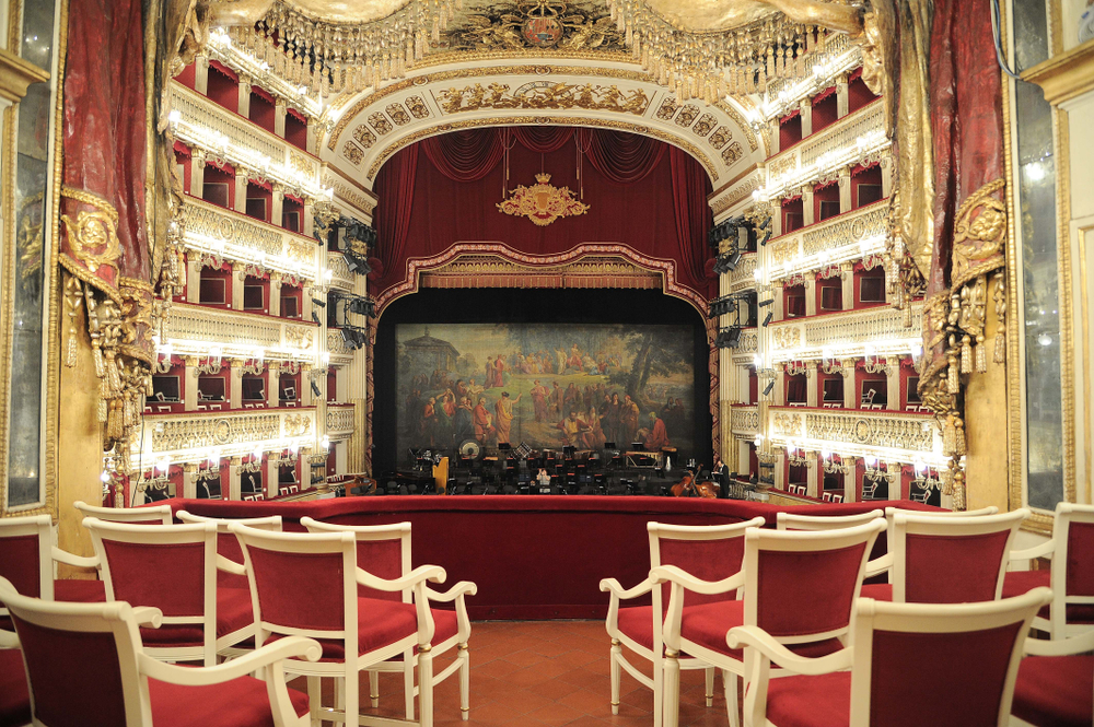 Red and gold interior of the naples italy opera house