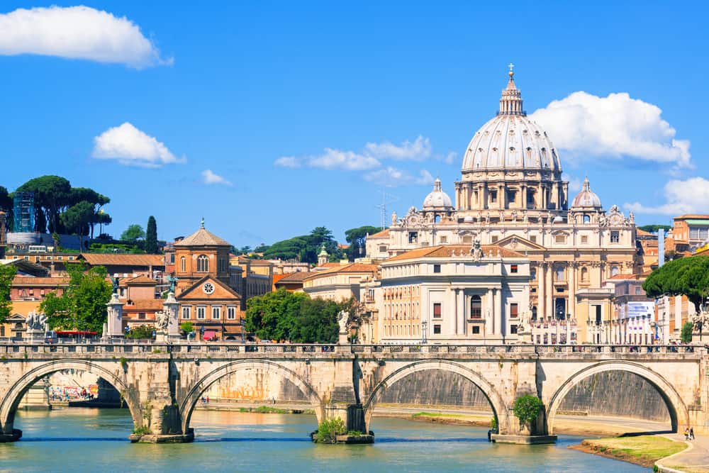 St. Peter Basilica as seen from the river in rome on a sunny day showcasing the best things to do in italy