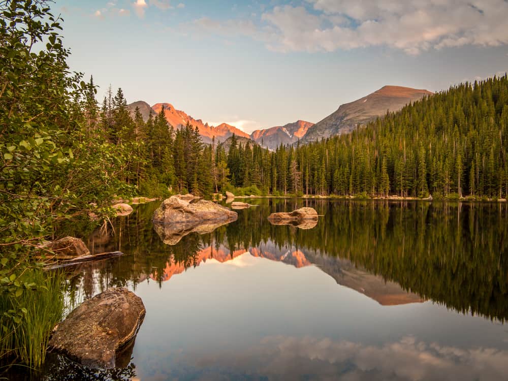 sunset over Bear Lake at Rocky Mountain National Park on your Colorado road trip