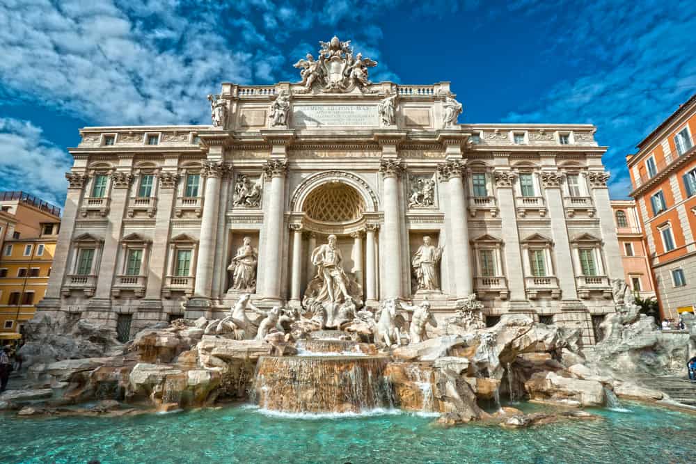 The beautiful Trevi Fountain with statues.