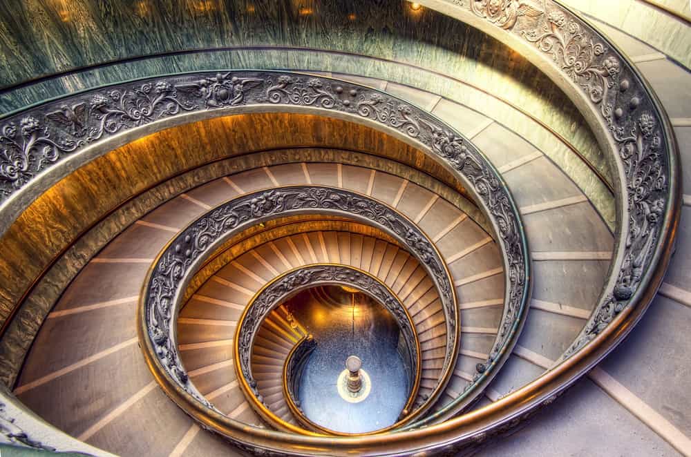 Beautiful, spiral staircase at the Vatican Museum during 4 days in Rome.