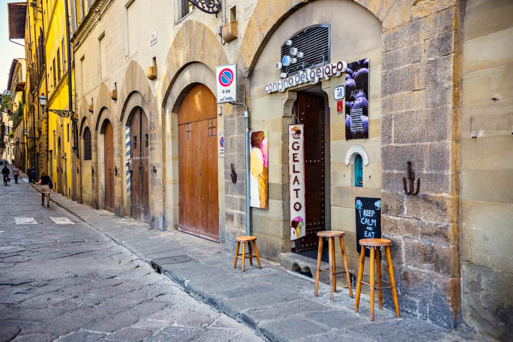 gelato shop on an empty street in Florence 