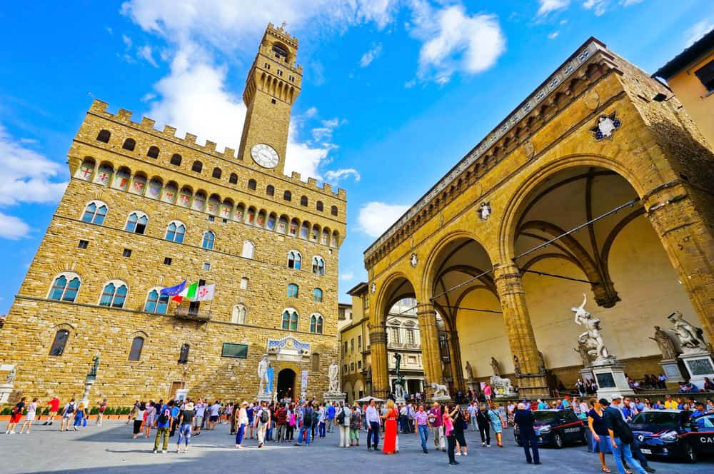 view of the Palazzo Vecchio on a sunny day in Florence 