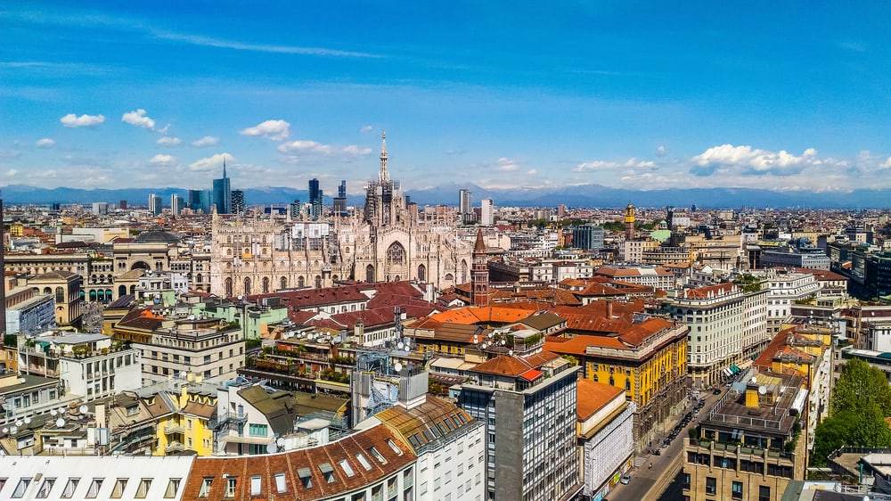 aerial view of the city of Milan. You can't go wrong when looking for where to stay in Milan