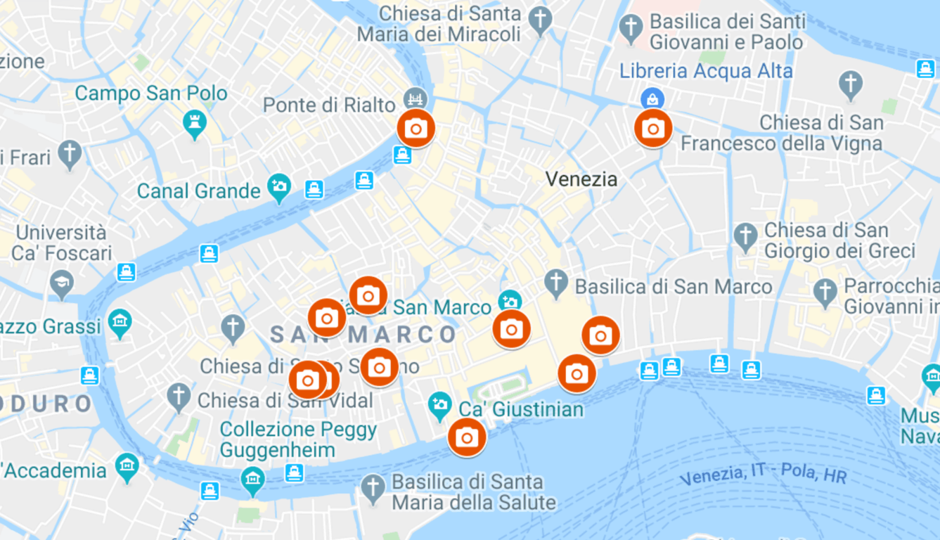 Map of the best photo spots in Venice italy