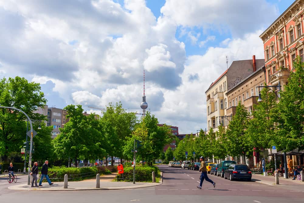 People walking the streets of Prenzlauer Berg in Berlin.