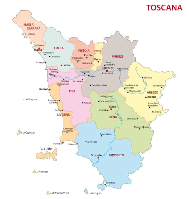 Photo of map of Tuscany, to help you decide where to stay in Tuscany!