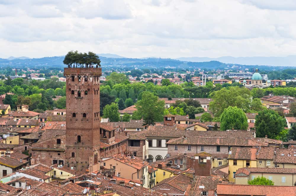 Photo of Guinigi tower in Lucca, a beautiful city when considering where to stay in Tuscany.