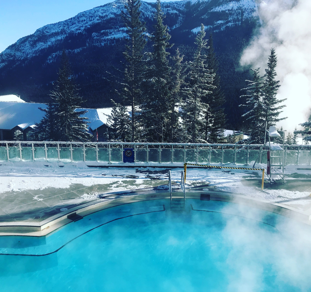 Steaming Banff Hot Springs on a winter day.