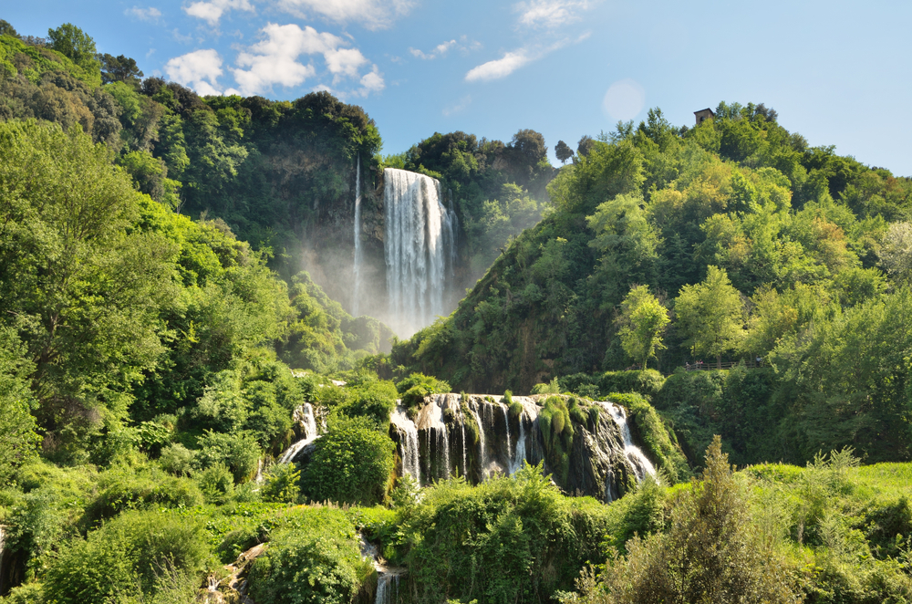 Marmore Falls cascading down among greenery.