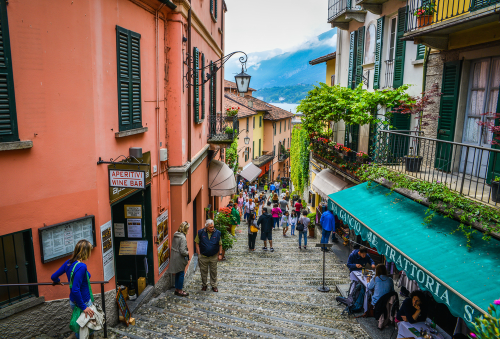 steep, small street lines with colorful buildings