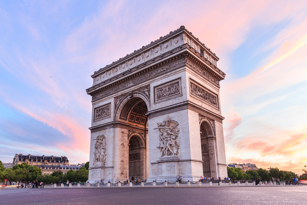 Arc de Triomphe at sunset in Paris